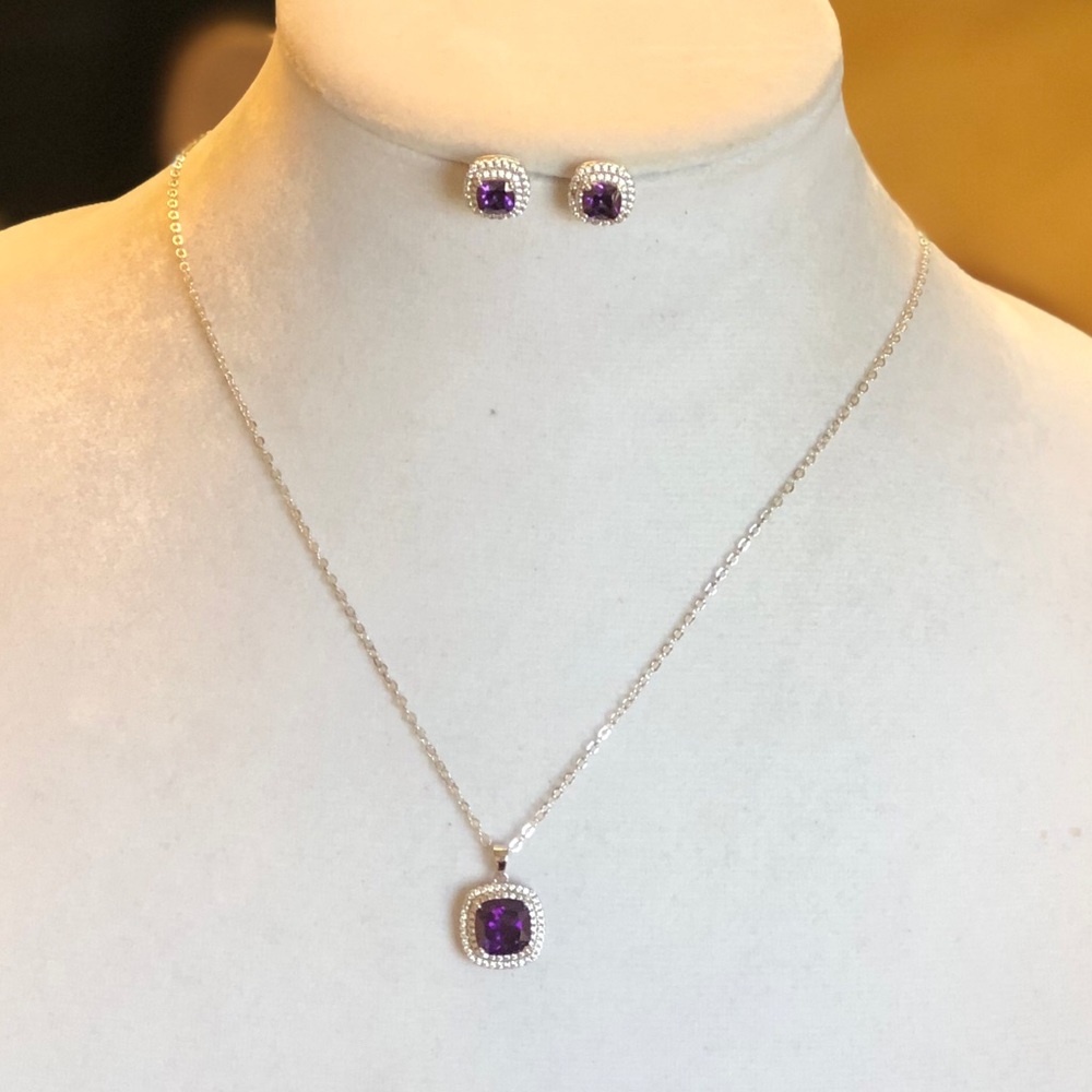 Set 925 Sterling Silver Necklace/Earrings - Picture 2 of 3